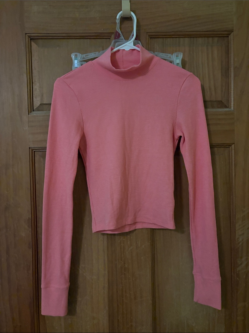 American Eagle Outfitters Coral Pink Ribbed Mock Neck Long Sleeve Top